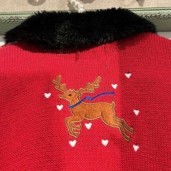 Holiday vintage woven reindeer faux fur collar sweater vest zip up plus size 2X - Picture 6 of 6